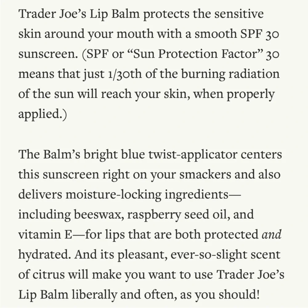 NEW Trader Joe's Sunscreen Lip Balm SPF 30